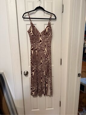 Urban Outfitters Brown & Cream Swirl Slip Midi Dress